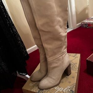 Free People Dakota Tall Almond Suede Boots with Box